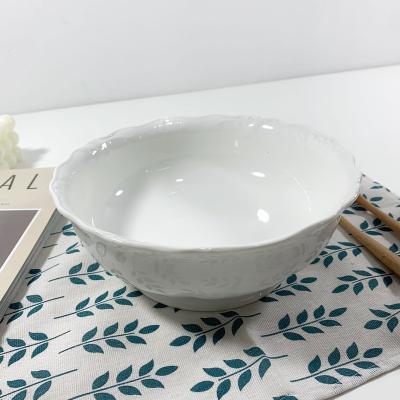 China Wholesale Elegant Viable Design Pure White High Quality Pure White Porcelain Lace Soup Bowl Ceramic Bowl for Hotel Home Restaurants for sale