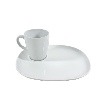 China Factory Stocked Ceramic White Mug and Tray Set Porcelain Big Coffee Ceramic Mug with Tray For Hotel Afternoon Tea for sale