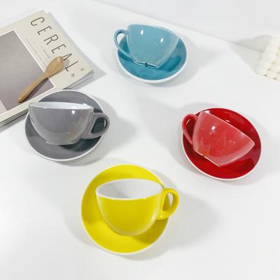 China Stocked Colorful Ceramic Stocked Porcelain 200ML Afternoon Tea Cup And Saucer Set for sale