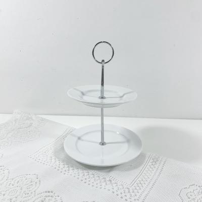 China Stocked Afternoon Tea Snack Elegant Wedding Cupcake 2 Layers Fruit Plate Dessert Plate 2 Tier Dry Cake Rack for sale