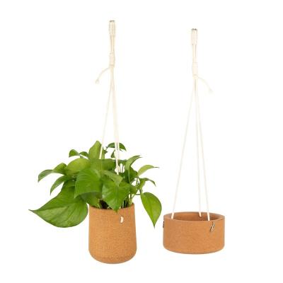 China Home Customized Advanced Natural Cork Plant Pot Wall Hanging Decor Flower Pot Eco-Friendly Planter With Rope for sale