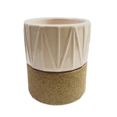 China 2022 Natural Customized Mini Succulent Flower Pot Planter Cork Planter Box In Round Shape With Ceramic Pot for sale