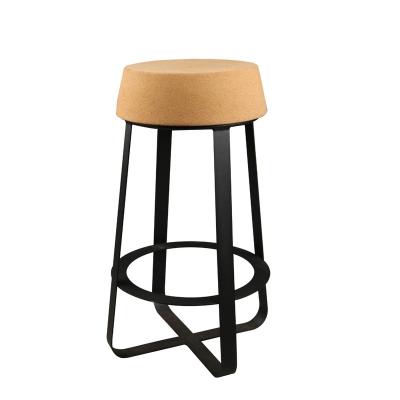 China Natural Modern Industrial Cafe High Metal Cork Chair Bar Stool in Wood with Metal Legs for sale