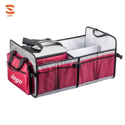 China Large Durable Foldable Cargo Storage Container Backseat Car Trunk Organizer With Cooler Bag for sale