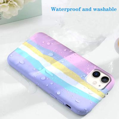 China Creative Cute Anti-fall Rainbow Pink Stripe Line Soft Silicone Liquid Case For iPhone 11 Pro Max X XR for sale