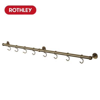 China ROTHLEY Sliding Antique Brass Utensil Rail For Cupboard In-Wall Hanging 8 Sliding Hooks for sale