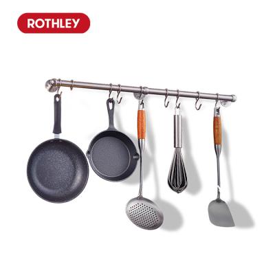 China ROTHLEY 100cm Stainless Steel Matt Black Utensil Rail Kit Sustainable Kitchen Tools S Hooks Utensil Rail for sale