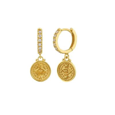 China FASHIONABLE Milskye 925 Sterling Silver Gold Plated Religious Eye Jewelry Vintage Evil Filled Coin Earrings for sale