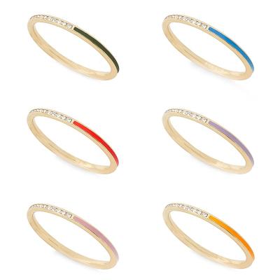 China TRENDY Women's Jewelry Gifts Simple Style 925 Sterling Silver CZ Enamel Channel Ring for sale