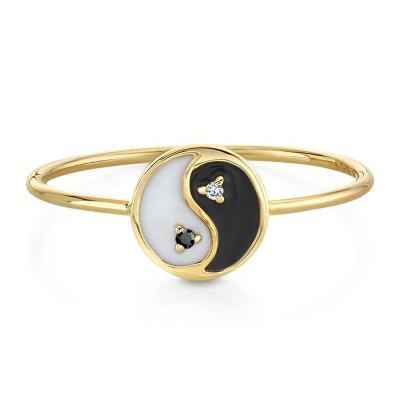 China FASHIONABLE New Milskye Chinese Style Enamel High Quality Black And White Jewelry 925 Sterling Silver Gold Plated Yin Yang Ring for sale