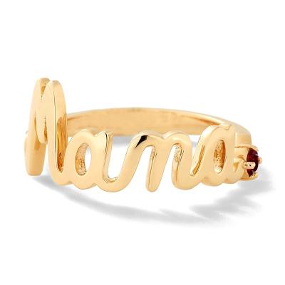 China Fashion Personalized Customized 18K Gold Letter Romantic Red MOM Ring As A Gift For Mother for sale