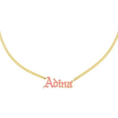 China New Arrival TRENDY Gold Personalized Gothic Rose Enamel Nameplate Necklace for sale