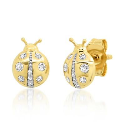 China Cute And Delicate Milskye TRENDY 925 Sterling Silver CZ Insect Stud Ladybug Jewelry 18k Gold Plated Earrings for sale