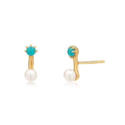 China Milskye Gold Earrings Minimalist Romantic 18K Gold Plated Inlaid Turquoise Pearl Earrings for sale