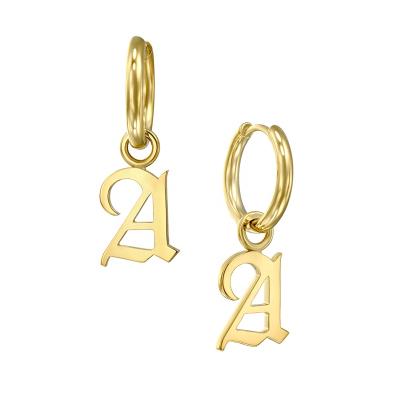 China TRENDY Milskye Personalized Initial Earrings Simple Silver Old English Alphabet Letter Huggie Circle Earrings for sale