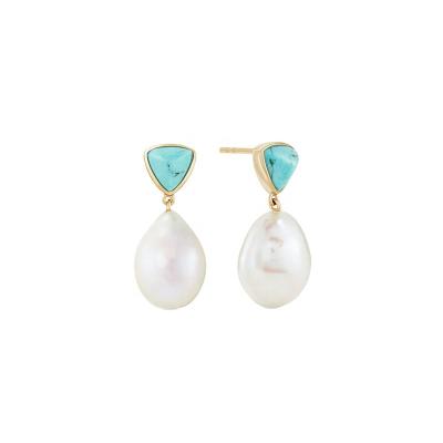 China CLASSIC Classic Drop Earrings 925 Sterling Silver Jewelry 18k Gold Plated Turquoise And Pearl Earrings for sale