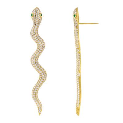 China CLASSIC 14K Degree Wholesale Copper Gold Jewelry Fashion Jewelry Green Diamonds Snake Drop Stud Earring for sale