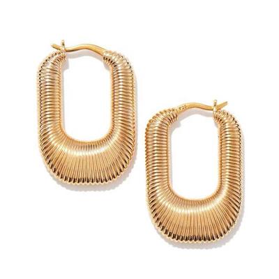 China Fashion Jewelry 18K Gold Spiral Brass Striped Circle U-Shape Paris Milskye Paris Hollow Earrings for sale