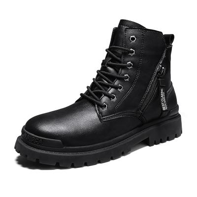 China 2021 Wholesale Tend Leather Anti-slippery PU Sole Walking Shoes Lace Up Rubber Casual Boots For Men for sale