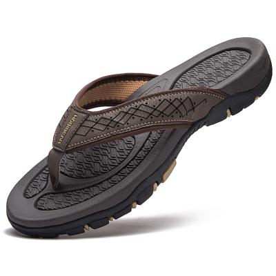 China CUSHIONING New Arrival Anti Slip Gentleman Style Leather Strap TPR Slippers Outdoor Unique Casual Slides For Men for sale