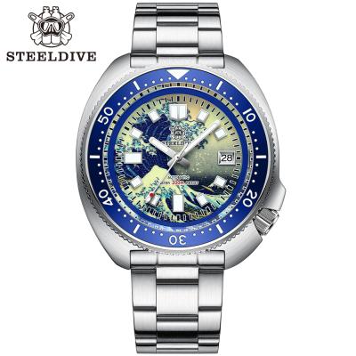 China Date STEELDIVE Kanagawa Date NH35 Ceramic Automatic Men's Dive Watch Turtle SD1970J Full Automatic Luminous Dial for sale