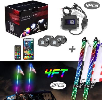 China Stainless Steel Flag Hook Spiral Led Whip Light and Rock Light Set Super Bright LED Whip Light Dancing Rock Light for ATV/UTV/off- Buggy Whip Antenna road for sale