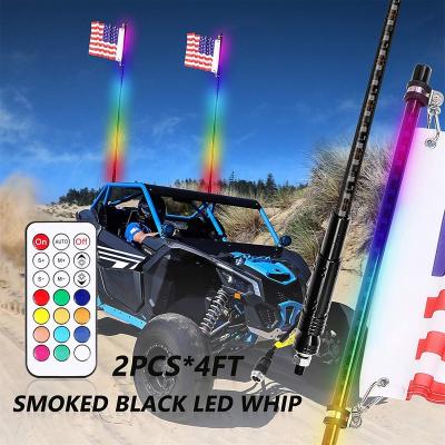 China 5050 Color LED Whip Light UTV ATV Low Straight Dancing Remote Control Accessories RZR LED Whip Black Tube Quick Release Off Road for sale