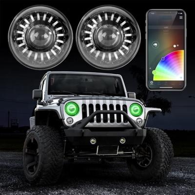 China Aluminum Alloy 7 Inch Round Beam RGB DRL Je'p Wrangle Jk JL LED Headlight IP67 Blue-tooth Heavy Die-Cast Yellow High-Low Rotating Lighting Halo Led Headlight for sale