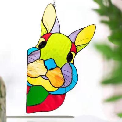 China Eco-friendly rabbit supplies stained glass window hanger stained glass windows for home decoration for sale