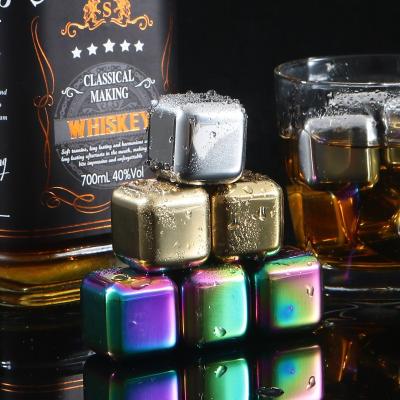 China A0742 Disposable Reusable Colorful Cooling Whiskey Stones 304 Stainless Steel Ice Cube Whiskey Cubes for sale