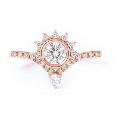 China Trendy Fashion Jewelry Diamond Ring Multi Tiny Stone In Lab Developed 14K/18K Rose Solid Gold Engagement Ring for sale