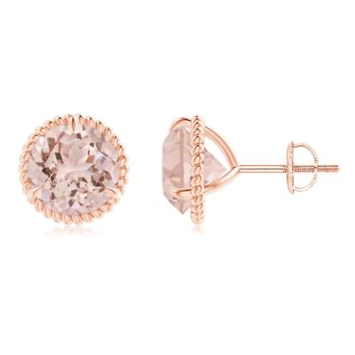 China Morganite Earrings String Stud Claw-Set 7mm Morganite 2.2ct Martini Stud Earrings 14K Gold for sale