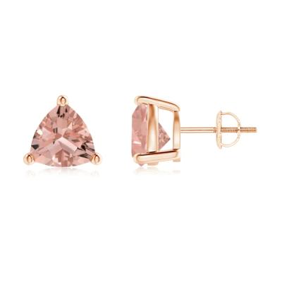 China Basket-set Trillion Morganite Earrings 8mm Morganite Stud Earrings 14K Rose Gold Morganite Stud Earrings for sale