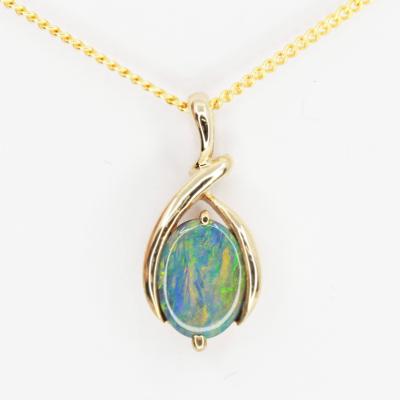 China TRENDY 14K Yellow Gold Classic Oval Cut Natural Black Opal Pendant Solitaire Necklace Dainty Chain Jewelry for sale