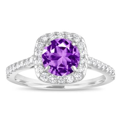 China Half Ring In 14K/18K White Solid Gold Birthstone Eternity Amethyst Jewelry Multi Natural Tiny Stones CLASSIC Ring Halo Stones Ring With for sale