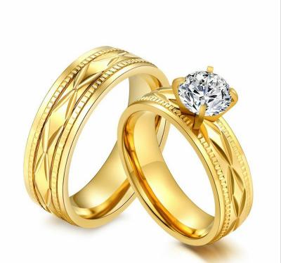 China Vintage 18K Gold Carving Patterns 4 Claw For Love Couple Rings Diamond Men And Women Love Promise Ring for sale