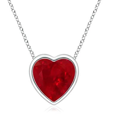 China CLASSIC Bezel Set Solitaire Heart Ruby Pendant 14k White Gold Necklace Designs for sale