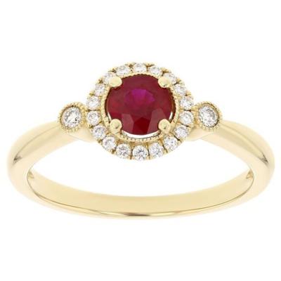 China CLASSIC 14K Yellow Gold Women Lady Party Jewelry Four Fork Solitaire Engagement Lab Ruby Ring for sale