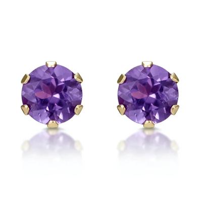 China Amethyst Earrings 14K Yellow Gold 4mm Stud Earrings Fashion Amethyst Earrings Woman Jewelry New for sale