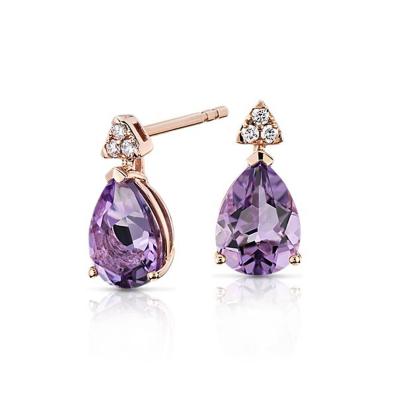 China Tiny Diamond Round Cut Trendy Drop Earrings 18K Rose Solid Gold Jewelry Natural Amethyst Trendy Trendy Drop Earrings for sale