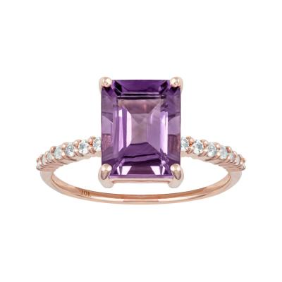 China High Quality CLASSIC Jewelry Engagement Wedding Ring 18K Rose Solid Gold Natural Amethyst Ring Trendy Half Eternity Gemstones for sale