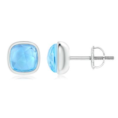 China Sky Blue Swiss Topaz Solitaire 925 Sterling Silver Stud Earrings FASHIONABLE Cushion Bezel Set for sale