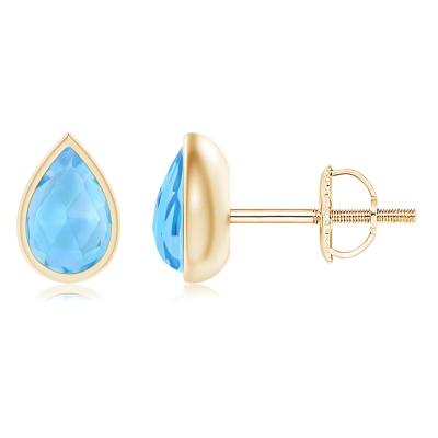 China 14k Yellow Gold TRENDY Topaz Solitaire Stud Earrings Jewelry Swiss Blue Pear Shaped for sale