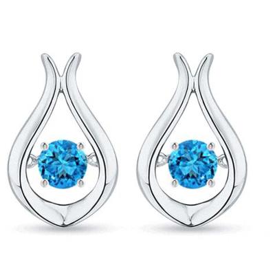 China FASHION Dancing Topaz 925 Sterling Silver Solitaire Stud Earrings Jewelry Sky Blue for sale