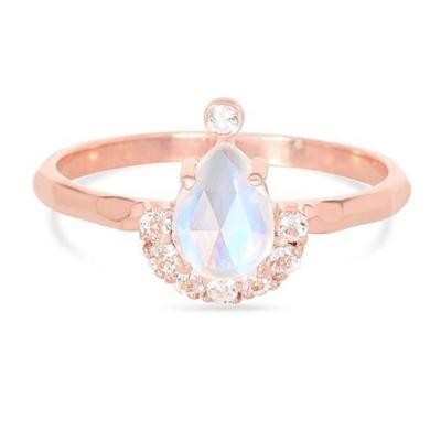 China Natural Moonstone Ring Set 10K/14K/18K Gold Jewelry Faceted Rainbow Moonstone Art Deco Engagement Healing Ring for sale