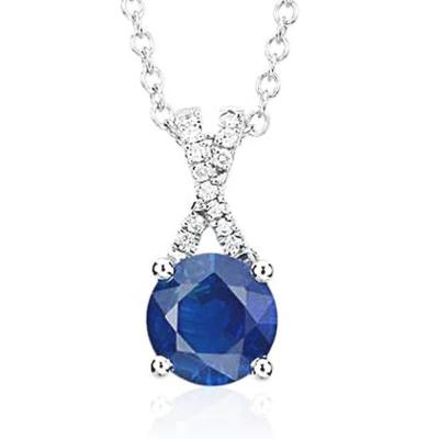 China CLASSIC Round Cut 14K White Gold 5mm Sapphire and Diamond Twist Pendant for sale