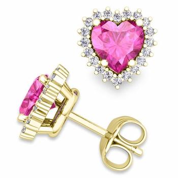 China CLASSIC Classic Design Heart Shape Natural Pink Yellow Sapphire Earrings With 14K Solid Gold Studs Earrings for sale