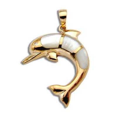 China Diamond Lab Developed Yellow Gold 14K Shell Dolphin Pendant Pearlescent with Diamond Woman Anniversary Gift for sale