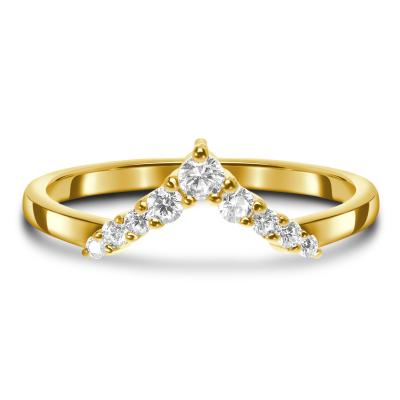 China FASHIONABLE Solid 14K Yellow Gold Diamond Dainty Stacking Rings Lab Developed V Shaped Band Ring for sale