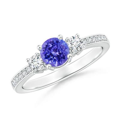 China Natural Tanzanite Rings 14K White Gold Round Shape Tanzanite Gemstone Rings 8MM Natural Tanznaite Rings for sale